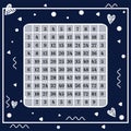 Square multiplication. Table poster with geometric figures heart for printing educational material at school or at home.