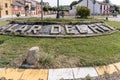 Square with the name of the town of Alar del Rey, Palencia, Spain