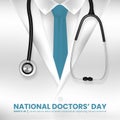 Square National Doctors\' Day background with a doctor suit and stethoscope Royalty Free Stock Photo