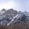 Square Natural landscape of Provo Canyon with steep slopes with frozen water in winter