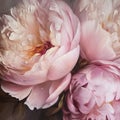 Square oil painting of peony flowers, impasto, petal giant close-up, generative ai Royalty Free Stock Photo
