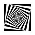 Square opart, optical art geometric illustration with rotation distort, deform effect