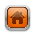 Orange Square Button with House Icon and Metallic Frame on White Background home symbol Royalty Free Stock Photo