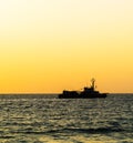 Square orange vivid ocean horizon ship silhouette background bac