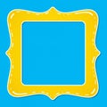 Square, ornate yellow frame with playful white accent marks against a solid bright blu Royalty Free Stock Photo