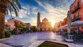 Square at Orthodox Cathedral in the old town of Chania on Crete, Greece. Trimartyri cathedral, orthodox church in port of Chania, Royalty Free Stock Photo