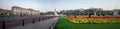 Square panorama with Queen Victoria memorial and flower-beds in front of Buckingham Palace, London Royalty Free Stock Photo