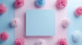 A square of paper with flowers on a blue and pink background, AI Royalty Free Stock Photo