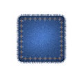 Square patch of blue jeans denim texture. Realistic sturdy cotton twill fabric of denim jeans label