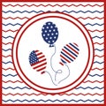 Square Patriotic American illustration. Air star-spangled balloons isolated in white round. Blue and red stripes Royalty Free Stock Photo