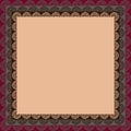 Square pattern. Background abstract geometric burgundy cream gray brown color. The form is empty with a lace border around the