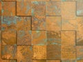 Square pattern made of rusty copper plates for home docoration design or roof shingles tiles