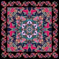 Square pattern with mandala. Bandana print with floral ornament