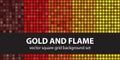 Square pattern set Gold and Flame. Vector seamless geometric backgrounds Royalty Free Stock Photo