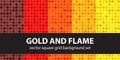 Square pattern set Gold and Flame. Vector seamless tile backgrounds Royalty Free Stock Photo