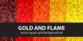 Square pattern set Gold and Flame. Vector seamless tile backgrounds Royalty Free Stock Photo