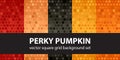 Square pattern set Perky Pumpkin. Vector seamless tile backgrounds Royalty Free Stock Photo