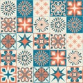 Square patterns orange blue color, trendy patchwork ceramic tile design vector Illustration Royalty Free Stock Photo