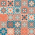 Ceramic tile with square patterns orange blue color, trendy patchwork ceramic tile design vector Illustration Royalty Free Stock Photo