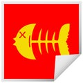 square peeling sticker quirky cartoon dead fish bone Royalty Free Stock Photo