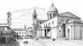 Sketch Of Classic Byzantine Architecture In Wine Country Italy