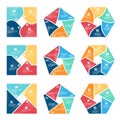 Square pentagon and hexagon chart infographic part four, part Five and part six vector set design