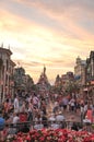 PARIS, FRANCE, July 19, 2010: Square with people in front of the main entrance to the Disneyland Paris. Royalty Free Stock Photo