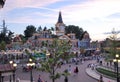 PARIS, FRANCE, July 19, 2010: Square with people in front of the main entrance to the Disneyland Paris. Royalty Free Stock Photo