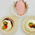 Pavlova and cake dessert on a plate