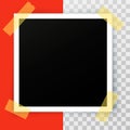 Square photo frame template on sticky tape with shadows isolated on transparent background. Vector illustration Royalty Free Stock Photo