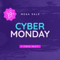 Square picture of cyber monday mega sale free gift text over blue background