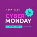 Square picture of cyber monday mega sale free gift text over purple background