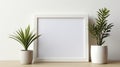 Square pictureframe decorated ceramic houseplants ai generated frame mock up plants interior