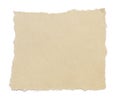 Square piece of paper with torn edges isolated on white background. Ripped brown paper texture