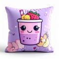 Square Pillow with Smoothie Illustration on White Background in Studio Lighting Royalty Free Stock Photo