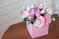 Square Pink Flower box with Fresh Rose Royalty Free Stock Photo