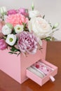 Square Pink Flower box with Fresh Rose Royalty Free Stock Photo