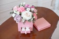 Square Pink Flower box with Fresh Rose Royalty Free Stock Photo