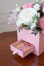 Square Pink Flower box with Fresh Rose Royalty Free Stock Photo