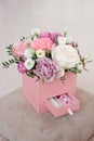 Square Pink Flower box with Fresh Rose Royalty Free Stock Photo