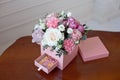 Square Pink Flower box with Fresh Rose Royalty Free Stock Photo