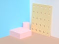 square pink podium blue white wall abstract corner scene 3d render