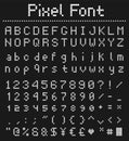 Square pixel font, videogame alphabet in retro style Royalty Free Stock Photo