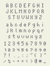 Square pixel font, videogame alphabet in retro style Royalty Free Stock Photo