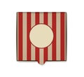 Square pizza box with blank label top view, realistic mockup. Closed cardboard fast food pack, vector template