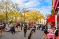 The square of Place du Tertre in Montmartre, famous for artists, painters