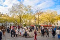 The square of Place du Tertre in Montmartre, famous for artists, painters