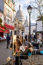 The square of Place du Tertre in Montmartre, famous for artists, painters