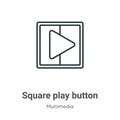 Square play button outline vector icon. Thin line black square play button icon, flat vector simple element illustration from