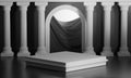 Square Podiums Bright Shining Black Door Classic Column Pillars Colonade 3D Rendering Royalty Free Stock Photo
